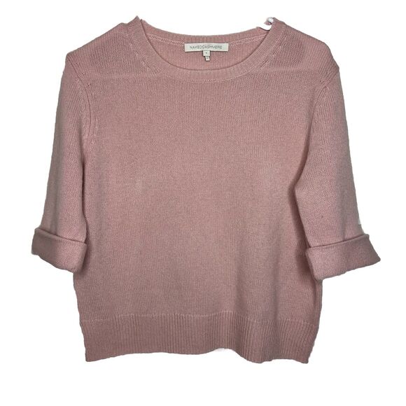 NAKED CASHMERE Small Crewneck Short Sleeve Sweater 100% Cashmere Valentines Ab14 - Picture 1 of 6